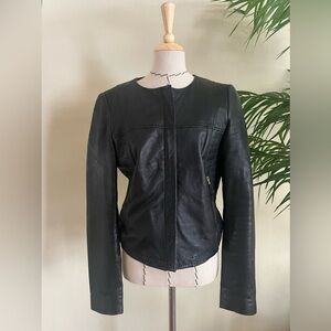 Mango Black Genuine Sheep Leather Moto Jacket | Size S